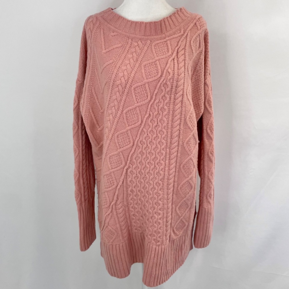 J Crew Cable Knit Patchwork Wool Blend Tunic Sweater K2428 Seashell Pink Large - Picture 4 of 16